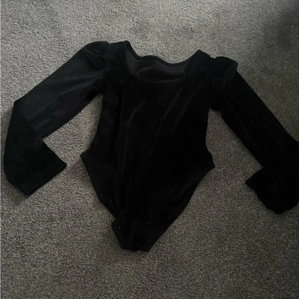 Zara Sparkly Black Kids Velvet One Piece Bodysuit Sz 8